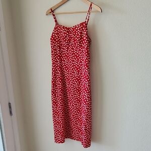 Red and White Ditsy Floral Mini Slip Sheath Dress Cami Straps Sz S Retro Pin Up